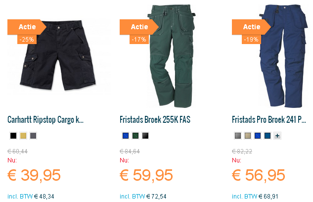 overzicht werkkleding producten proforto